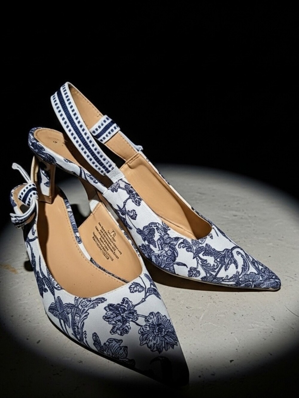 💎 COBALT BLUE Botanical Print Slingback Pointed Toe Pump